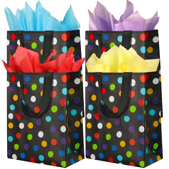 Bolsas de regalo reutilizables BLEWINDZ negras medianas con pañuelos x16