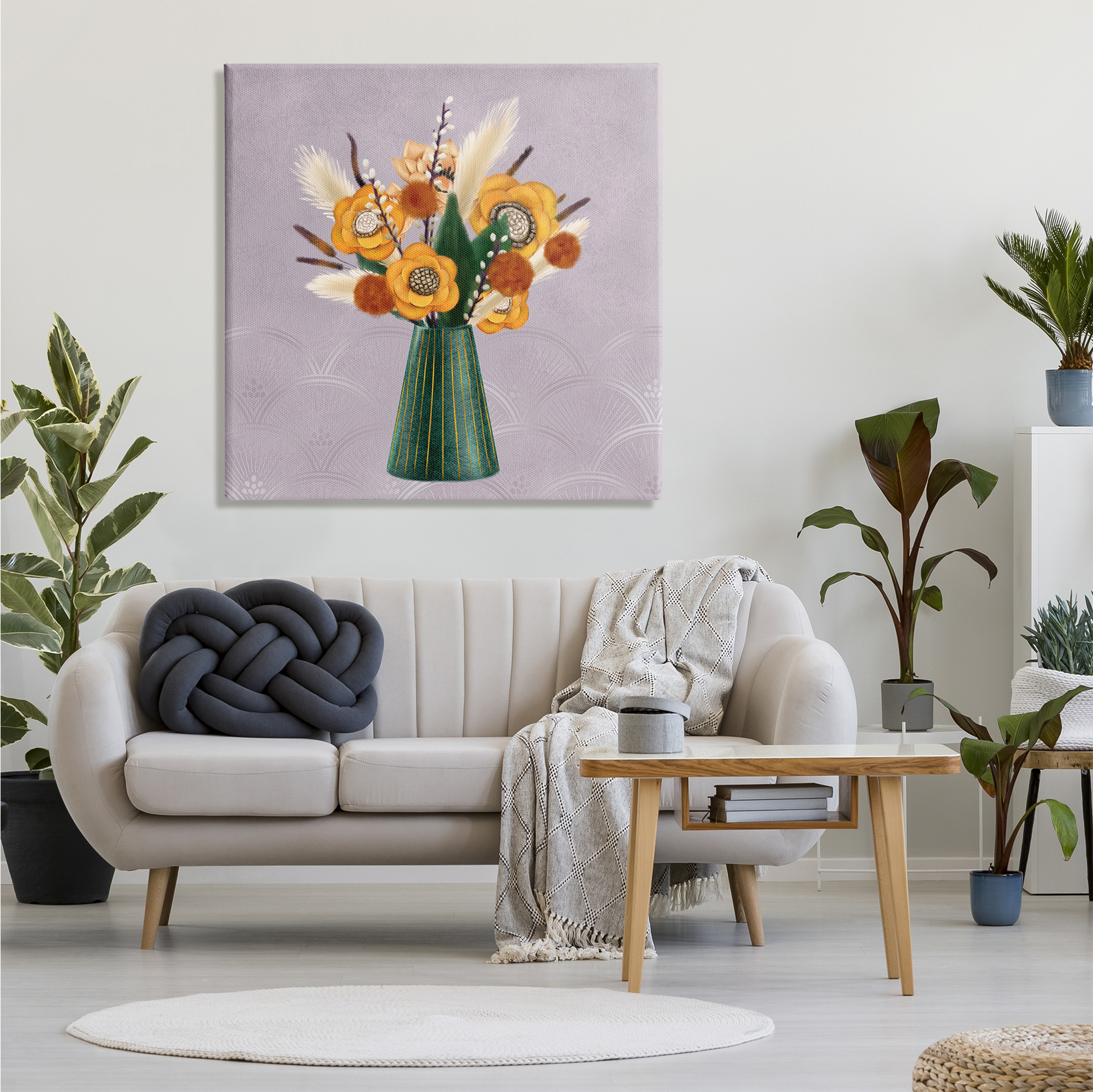Stupell Industries Yellow Autumn Floral Bouquet in Green Vase , 36 x 36, Designed by Ziwei Li