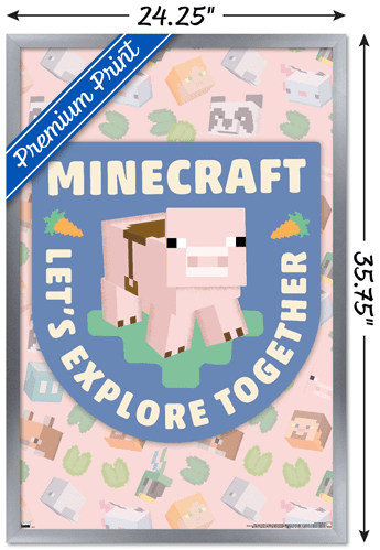 Minecraft - Let's Explore Together Wall Poster, 22.375" x 34" Framed