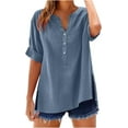 thumbnail image 3 of Aricy Womens Tops Cotton Linen Shirts Summer V Neck Button Up Short Sleeve Ladies Blouse T-Shirts Solid Color Work Casual Loose Blouses, 3 of 3