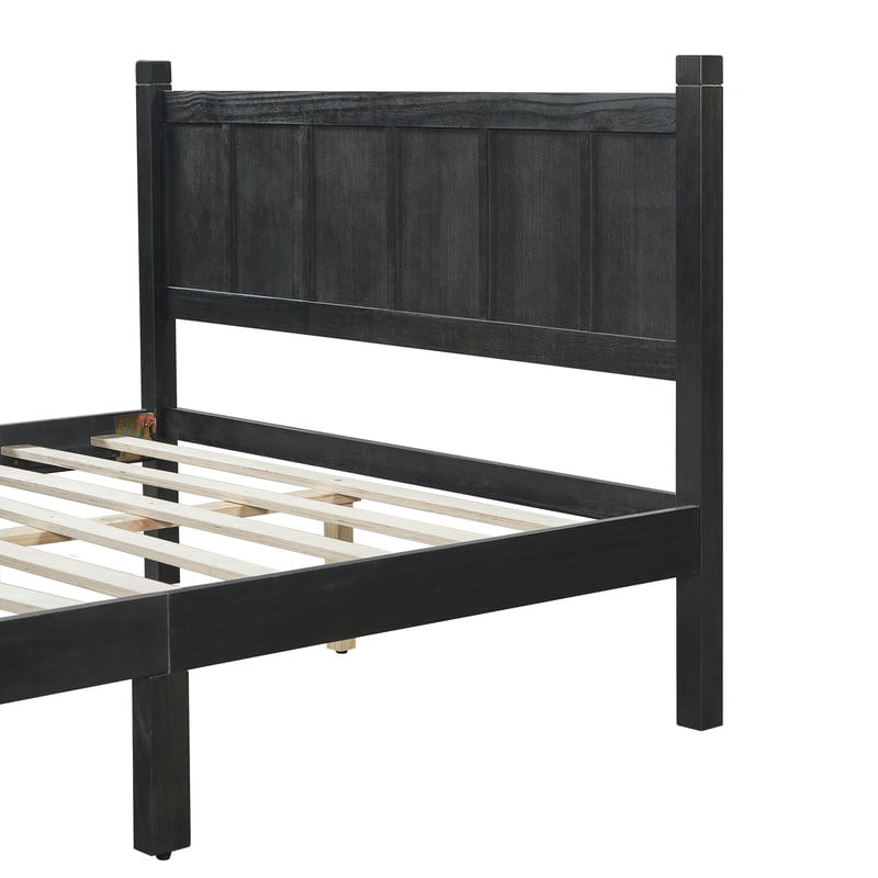 Full Size Farmhouse Platform Bed with Flat Panel Designed Headboard & Footboard, Minimalist Wood Bed Frame with Under-Bed Storage