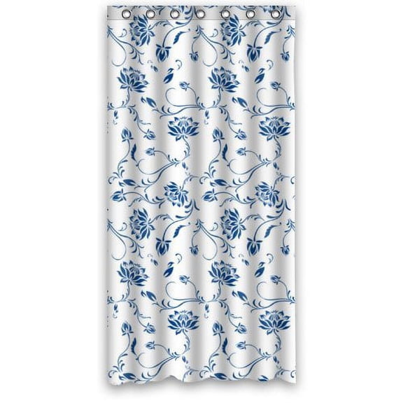 HelloDecor Classic And Elegant Blue Flowers Shower Curtain Polyester Fabric Bathroom Decorative Curtain Size 36x72 Inches