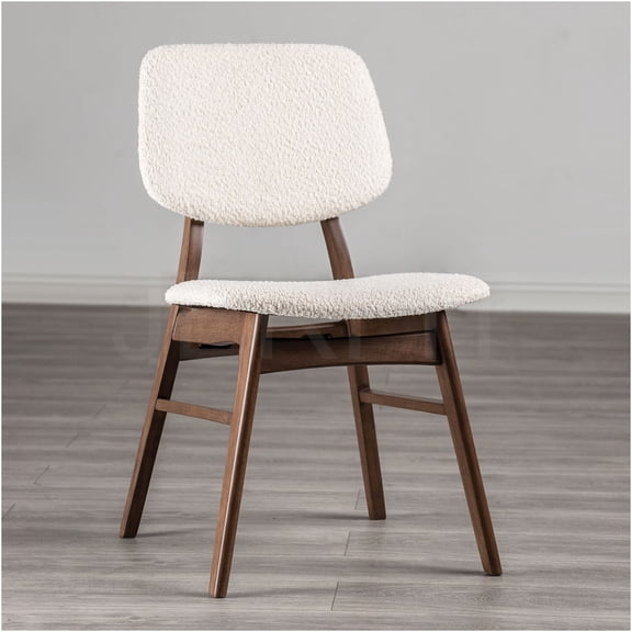 JERFIT Mid-Century Modern Dining Chairs Set of 2, Upholstered Side Chairs with Angled Wooden Legs, Boucle Fabric and Walnut Finish for Kitchen, Dining Room