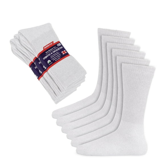 Diamond Star Diabetic Socks, Non-Binding Circulatory Cushion Cotton Crew Diabetic Socks for Men Women (White - 12 Pairs, Socks Size 10-13, Fit Men's Shoe Size 7-12)