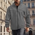 thumbnail image 2 of WTOBBY Men's Stand Collar Plush Jacket, Solid Color Zippered Outdoor Coat, Casual Sports Style Cold Weather Wear with Soft Interior lining,Dark Gray 2XL, 2 of 5