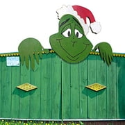Grinch Stealing Christmas Outdoor Fence Peeker Decoration