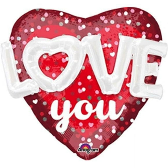 Anagram 82870 36 in. Love Hearts & Dots Holo Foil Balloon