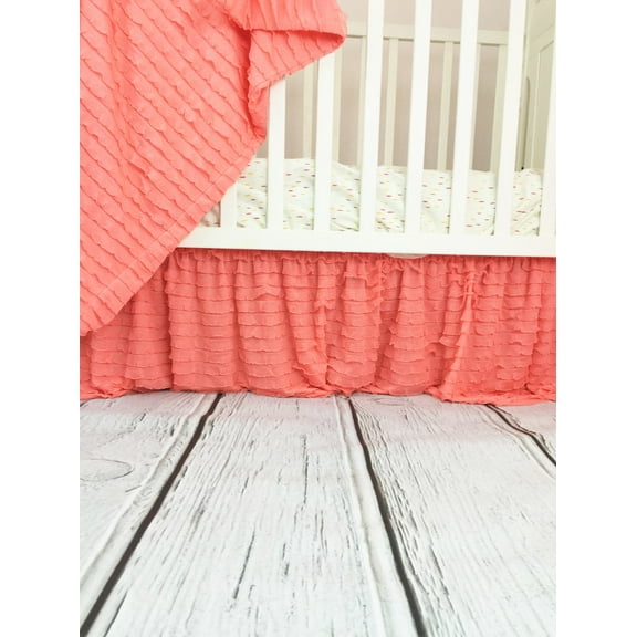 Light Coral Ruffle Crib Skirt for Baby Bedding Nursery Decor, Peach Orange Color