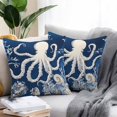 thumbnail image 2 of Throw Pillow Covers 18x18 Inch Set of 2, Beige Octopus Coastal Waterproof Outdoor Pillow Covers, Navy Blue Nautical Ocean Coral Decorative Cushion Pillowcases for Couch, Sofa, Bed, Garden, Patio, 2 of 9