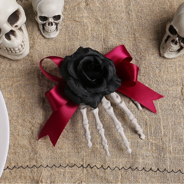 Decoraciones de Halloween, adornos de Halloween, pinza para el pelo con forma de mano de esqueleto de Halloween, lazo de rosa de terror para festivales de fantasmas, accesorios para el cabello, pinza