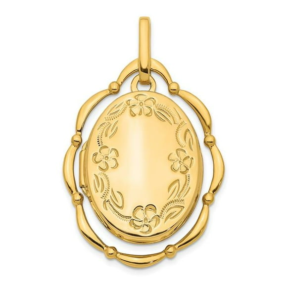 Quality Gold XL784 14K Yellow Gold Dancing Floral 24 mm Oval Locket Pendant