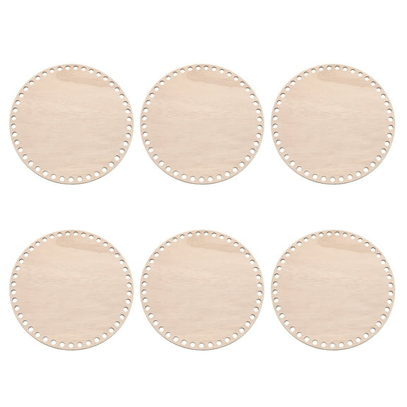 Uxcell 8" Diameter Crochet Basket Bottom, 6Pcs Round Blank Wooden Base for DIY Craft Weaving Supplies, Brown