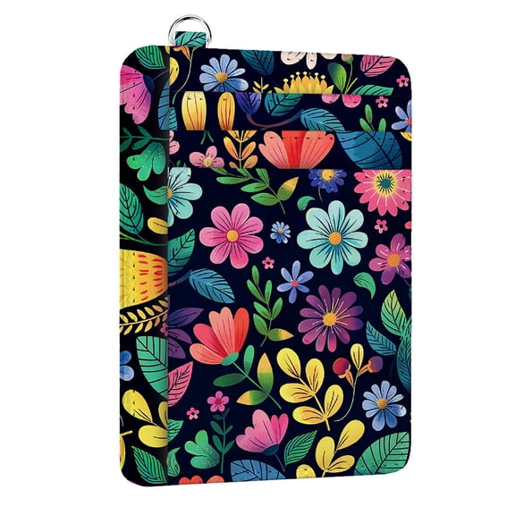 RFID Blocking Credit Card Holder for Women - Flowers and Green Leaves PU Leather Slim Wallet with ID Window 6 Card Slots and Cash