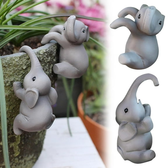 Clearance！Elephant Decoration Garden Decoration For Outdoors 2 Pieces Flower Pot Hanger Elephant Decoration Garden Figures Animals Resin Statue Elephant Flower Pot Hanger Gardening Supplies