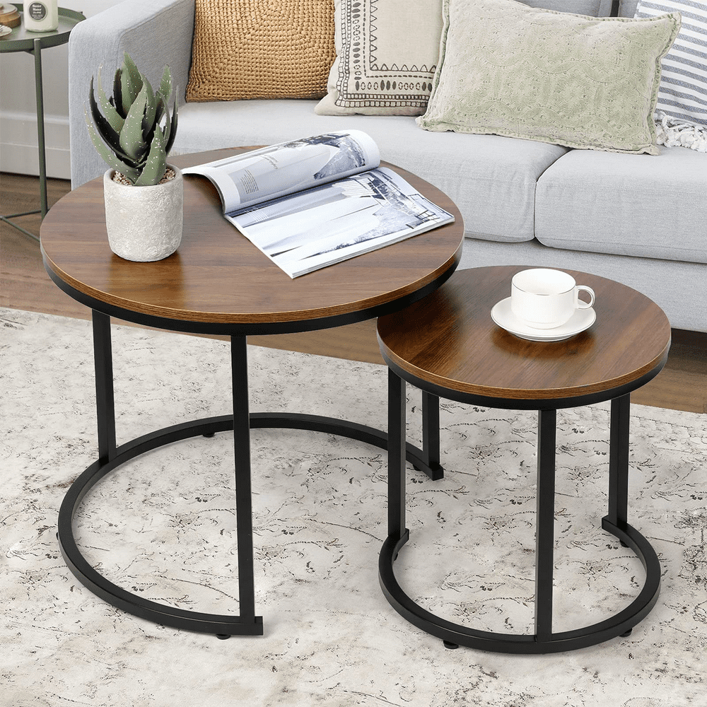 Amzdeal Modern Nesting Coffee Table Set of 2 Walnut