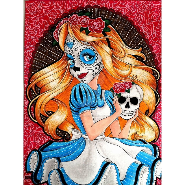 Pintura de diamante (DE9136) Kit de resina redonda de calavera de niña completa DIY Imagen de decoración 30x40cm Hugtrwg Para estrenar