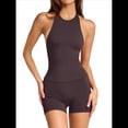 thumbnail image 1 of Conjunto Deportivo de 2 Piezas para Mujer,Sin Costuras,Acanalado,con Sujetador Deportivo y Pantalones Cortos de Cintura Alta,Ideal para Gimnasio,Yoga y Ejercicio. Marrón Oscuro M, 1 of 10