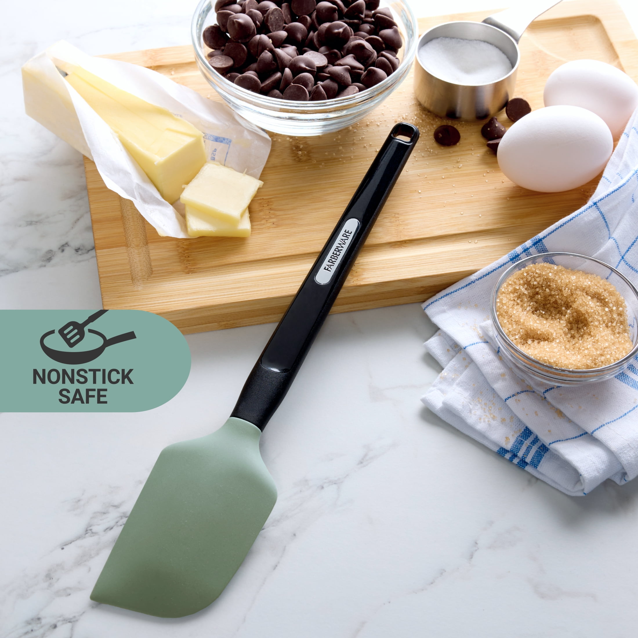 Farberware Professional Silicone Scraper Spatula with Plastic Handle Sage Green