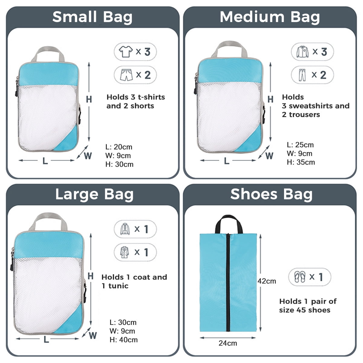 AUXDIQ 4 PCS Compression Packing Cubes Travel Luggage Organizer Bags Set Packing Organizers Compression Suitcase Bag Travel Essential Bag