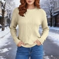 thumbnail image 2 of Cable Knit Sweaters for Women Trendy Fall Winter Loose Fit Crewneck Pullover Solid Color Casual Long Sleeve Tops (M, Beige), 2 of 7