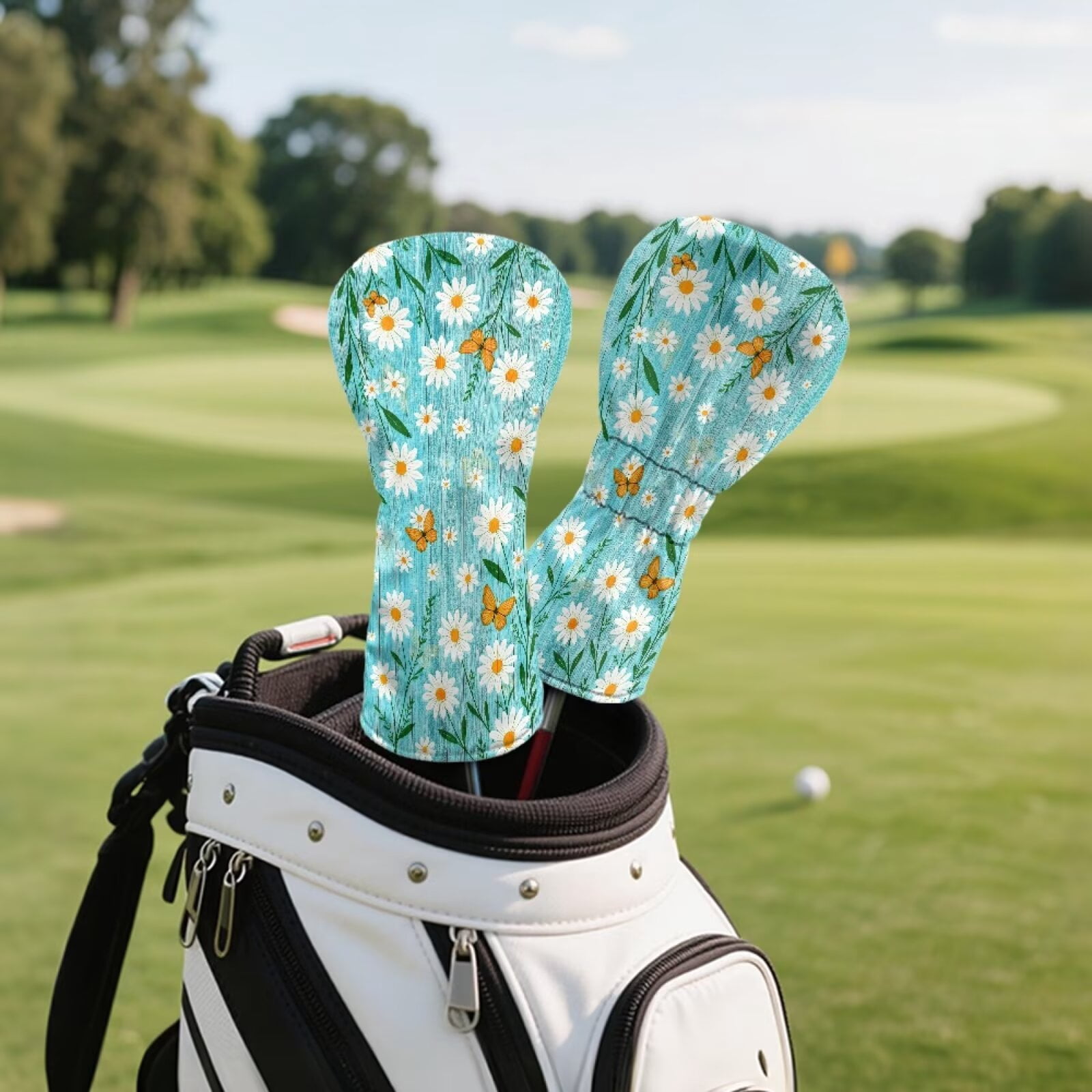 Uorisanigo Golf Head Covers, Cute Daisy Golf Club Driver/Fairway Wood/Hybrid Headcovers, Funny Golfer Gift for Men Women, PU Leather Design, Essential Accessories, Set of 3