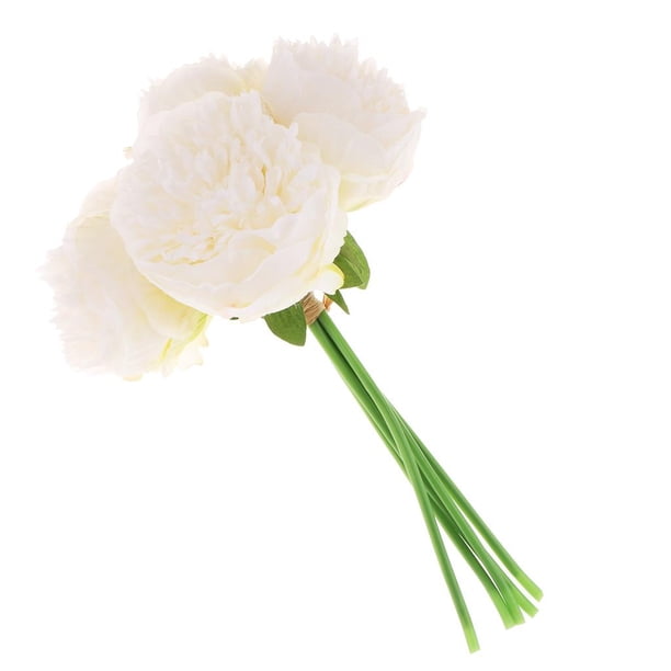 5PCS Ramo Peony Simulación Flores Decoración para Fiestas Hogar Leche blanca