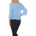 thumbnail image 3 of White Mark Women's Smocked Neckline Peasant Top with Pom Pom Trim, 3 of 4