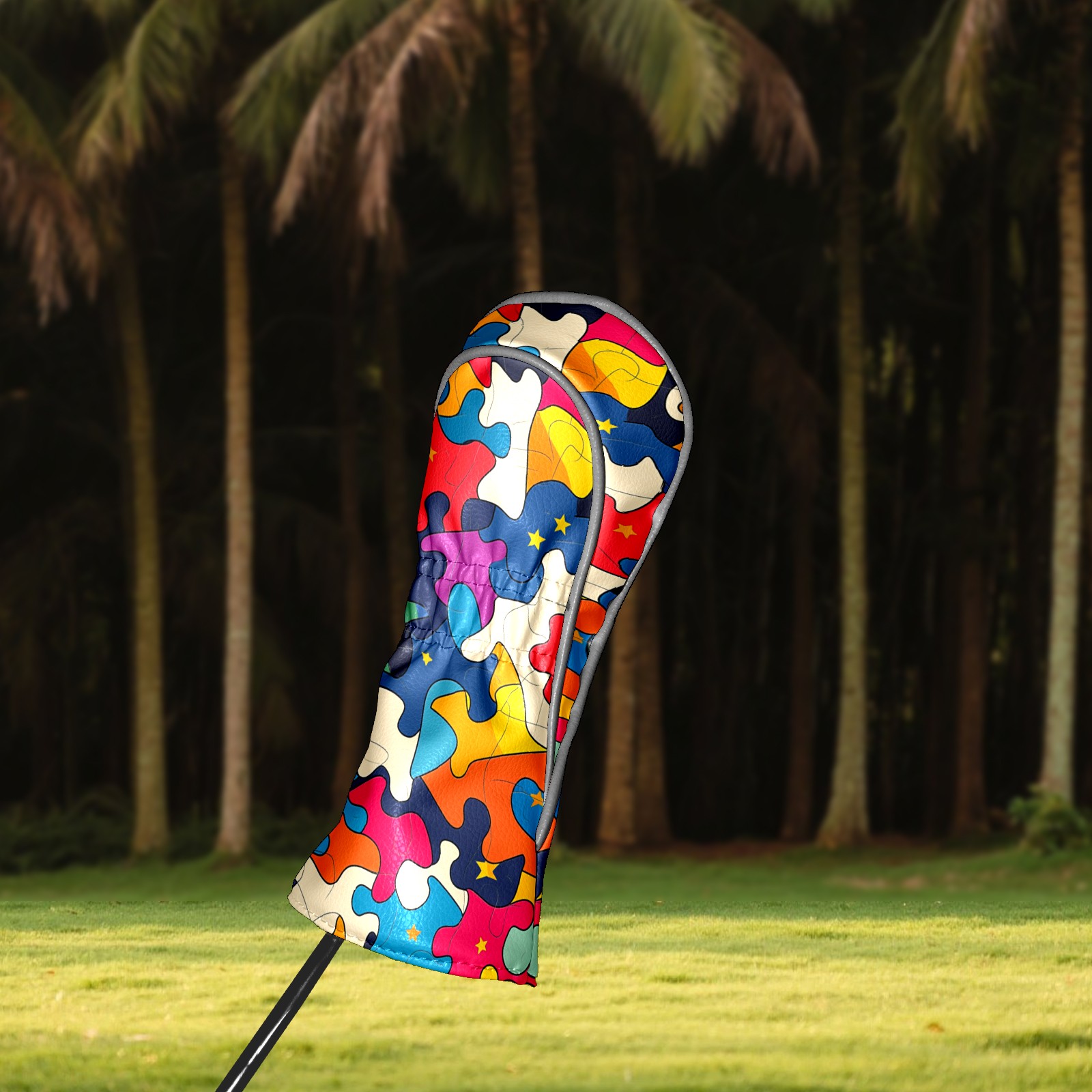 Golf Club Head Covers Color Puzzle PU Leather, Waterproof for Fairway Woods Hybrids