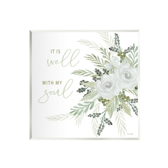 Stupell It Is Well With My Soul White Roses Botanical & Floral Painting Wall Plaque Unframed Art Print Wall Art