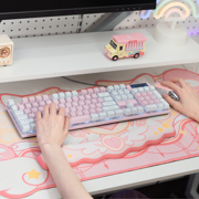 GeekShare Extended Mouse Pad & Wrist Rest Kits Non-Slip Rubber Mouse Mat for working , Gaming Star Wing Pink