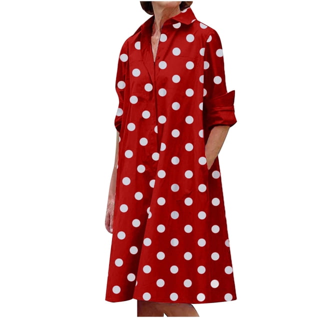 QUYUON Robes de Mariage Liquidation Imprimé Robes Mi-Longues Robes à Manches Longues Robes Grande Taille Robe T-Shirt Longueur Genou Style D-17953 Rouge 3TG