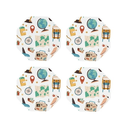 

Fuzoiu Travel1 Print Leather Coasters Set Drink Coasters Set of 4 for Tabletop Protection Durable PVC Coasters Home Décor and Housewarming Gift-Octagon