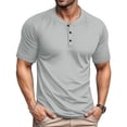 thumbnail image 2 of Men'S Henley T-Shirts Cotton Short Sleeve Casual T-Shirt Button Henley Basic Tee Lightweight Summer Top,Gray 2XL, 2 of 4