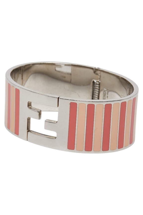 Pre-Owned Fendi Striped Bangle, Size M, Pink and Silver Metal, Women's, FENDI