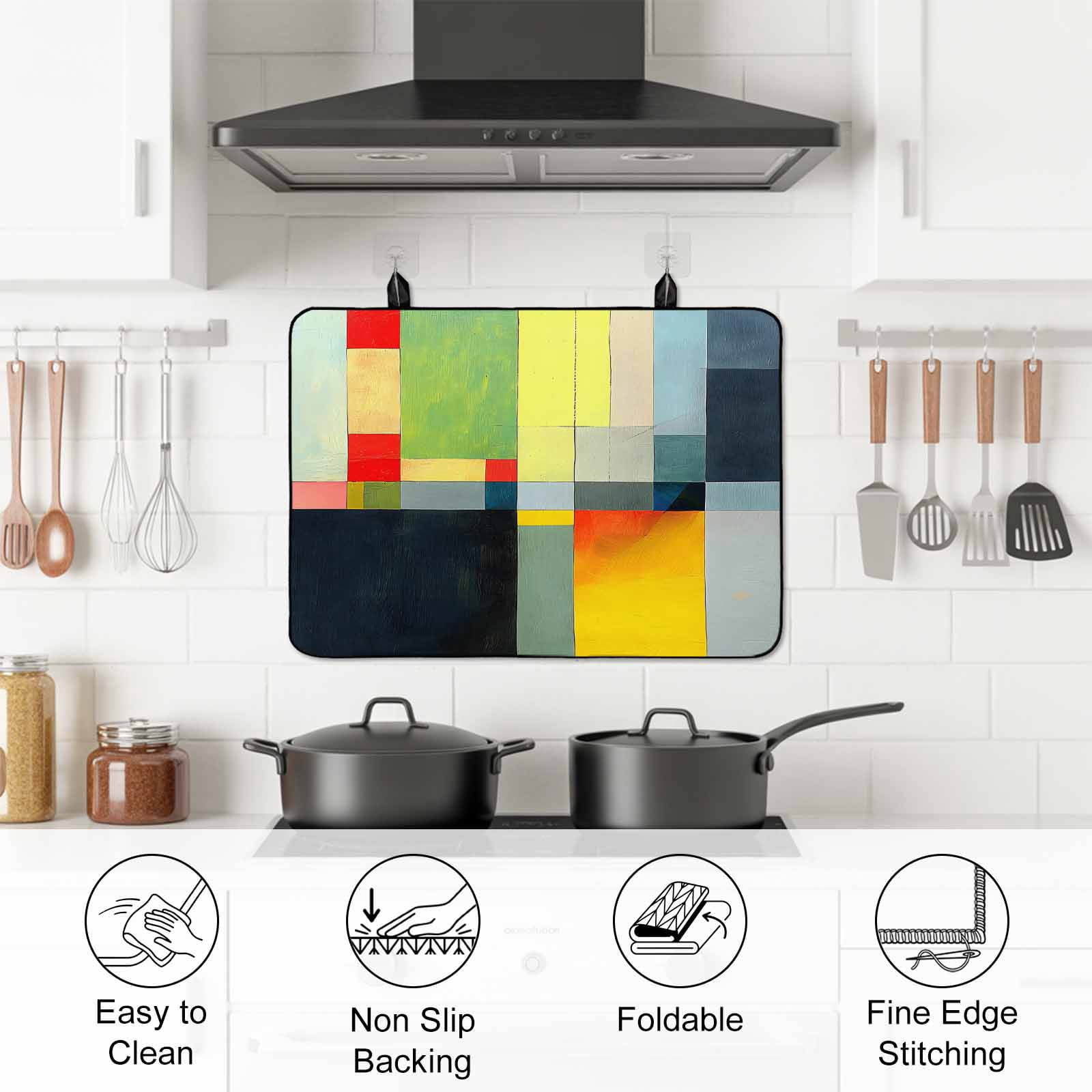 Colorful Geometric Stove Top Cover for Electric Stove, Heat-proof & Non Slip Glass Top Stove Cover Protector, Color Block Abstract Contemporary Kitchen Flat Cooktop Rubber Mat 24x21 Inches