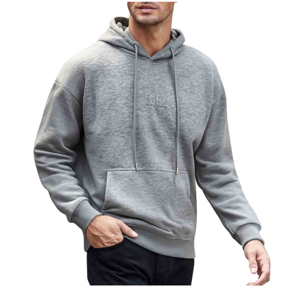 Dagegui Everyday Hoodies for Men Casual Pullover Tops Solid Long Sleeve Hooded Sweatshirts with Pocket Gray M