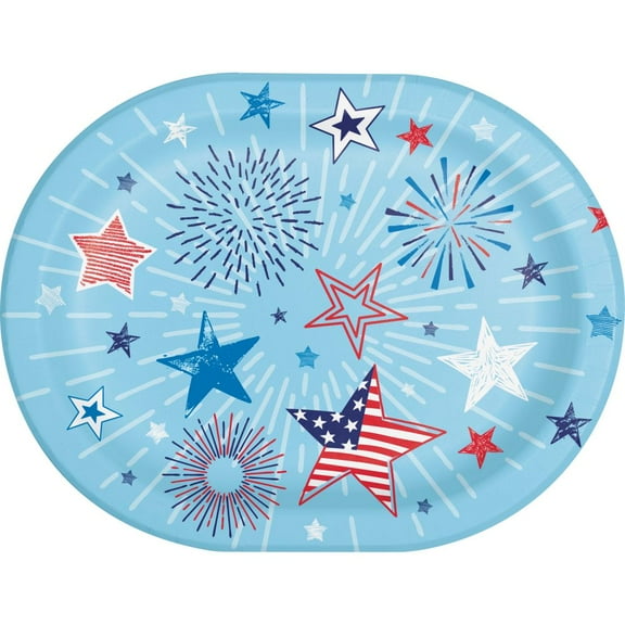 Patriotic Party 12-inch Oval Paper Plates 8 Per Pack