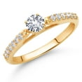 thumbnail image 2 of Gem Stone King 10K Yellow Gold White Created Sapphire and White Lab Grown Diamond Engagement Ring for Women (0.43 Cttw, Gemstone September Birthstone, Round 4MM, Size 7), 2 of 4