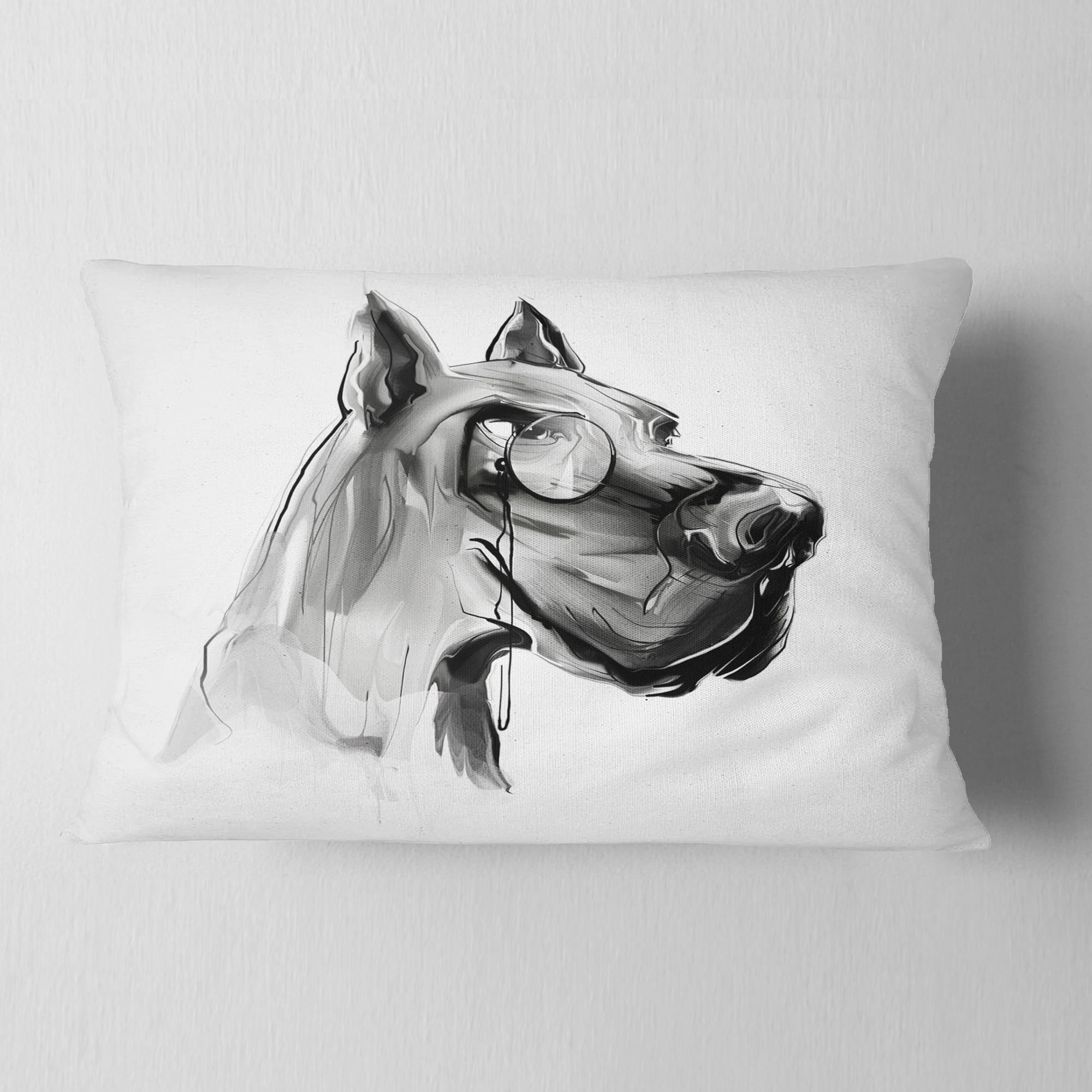 Designart English Bulldog with Monocle - Animal Throw Pillow - 12x20