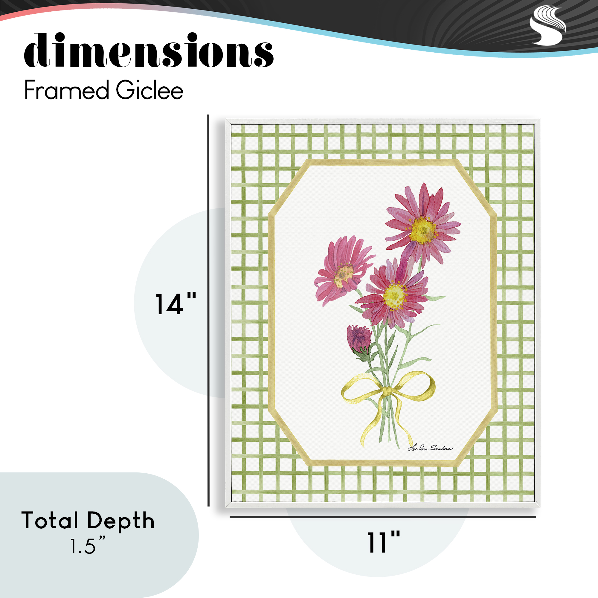 Botanical Story on Gingham White Framed Giclee Art, design by Lee Ann Sanders