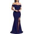 thumbnail image 2 of YMDUCH Robe de Soirée Longue Fendue Haute Épaules Dénudées Formelle pour Femmes Marine, 2 of 4