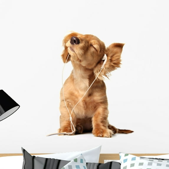 Young Puppy Listening to Wall Mural Decal by Wallmonkeys Vinyl Peel and Stick Graphic (24 in H x 19 in W)