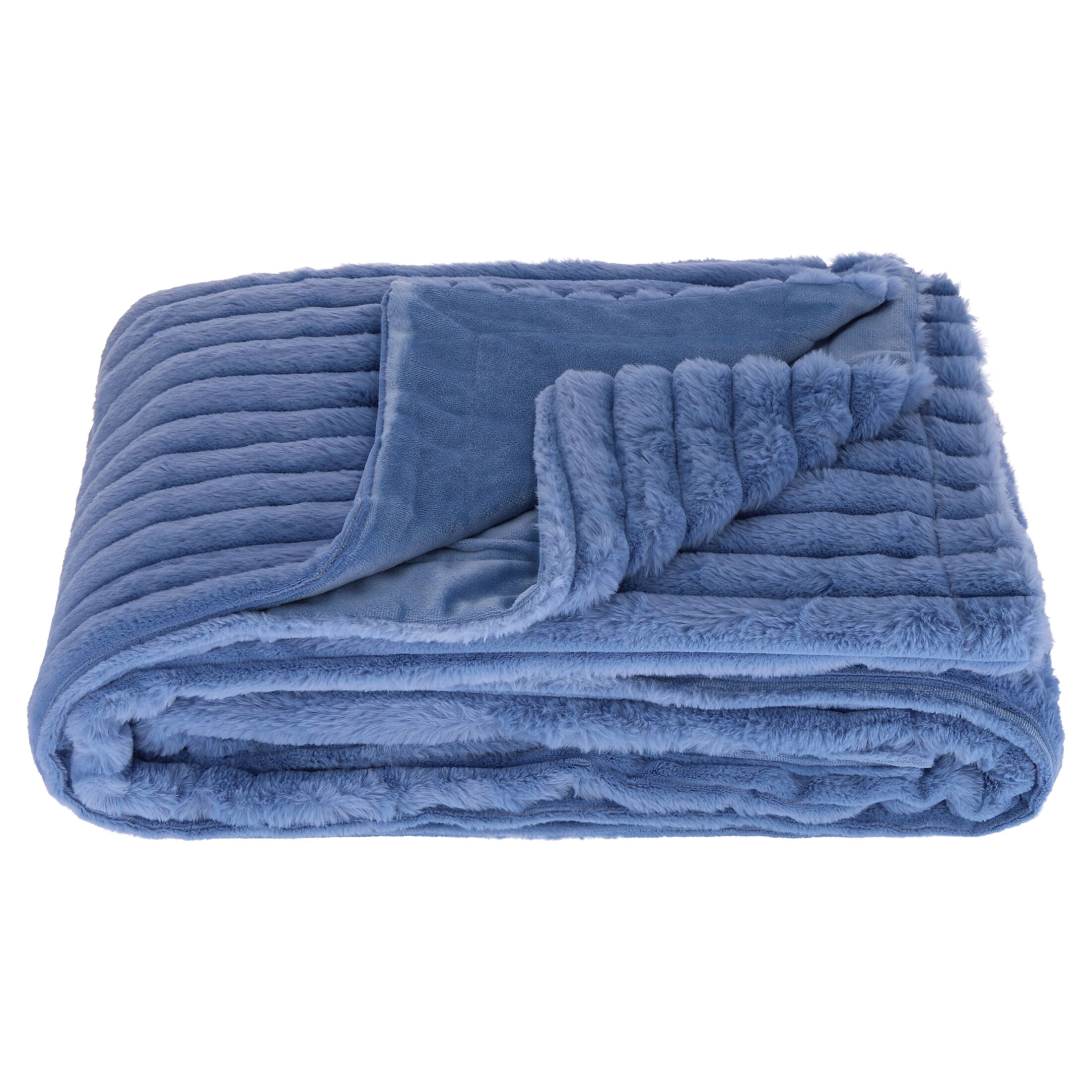 Mainstays Channel Faux Fur Blanket, Blue Jewel, Full/Queen, 86 in x 90 in