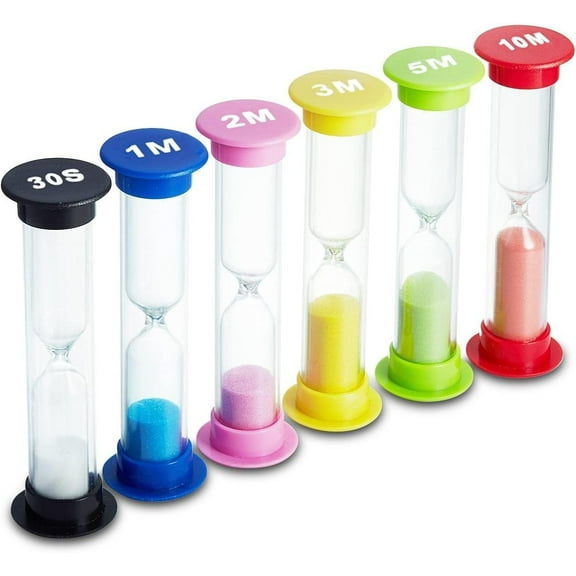 Sand Timer 6 Colors Hourglass Sandglass Sand Clock Timer 30sec / 1min / 2mins / 3mins / 5mins / 10mins (Pack of 6). for Classroom Game Home Office