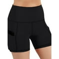 thumbnail image 3 of DYMADE Women Solid Color Sporty Athletic Side Pocket Elastic Waist Shorts Slim Yoga Leggings, 3 of 4
