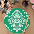 thumbnail image 3 of Green Boho Round 15 Inch Placemats Set of 8, Vintage Classic Bohemia Flower Textured HeatResistant Non Slip Place Mats for Dining Table, Wipeable Braided Kitchen Table Mats for Housewarming, 3 of 9