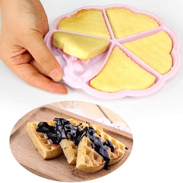 2PCS Silicone Waffle Mold 5 Cavity Heart Shaped Cake Muffin Pancake Mold for Baking Tools