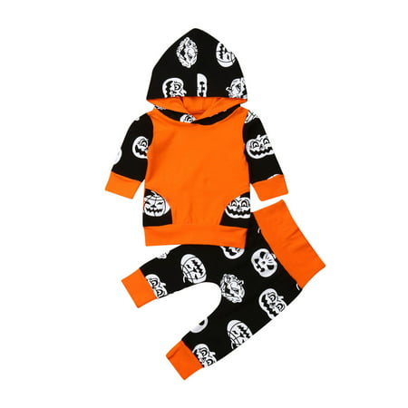 2019 Baby Autumn Winter Clothing Halloween Newborn Infant Kids Boy Girl Clothes Sets Cartoon Hooded T-shirt Tops + Pants (Best Going Out Outfits 2019)