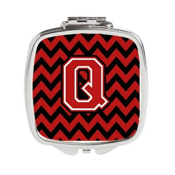 Carolines Treasures Letter Q Chevron Black & Red Compact Mirror - Black & Red - 3in. H x 0.3in. W x 2.75in. L
