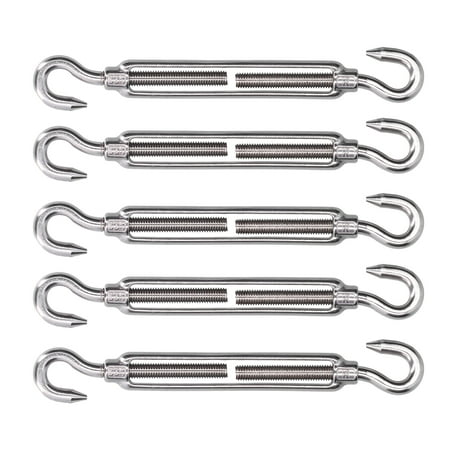 NFTIGB 5Pcs Turnbuckle Hook and Hook Wire Rope Tension 304 Stainless Steel Shade Sail Hardware M4 Size 4.72 inches / 12 cm